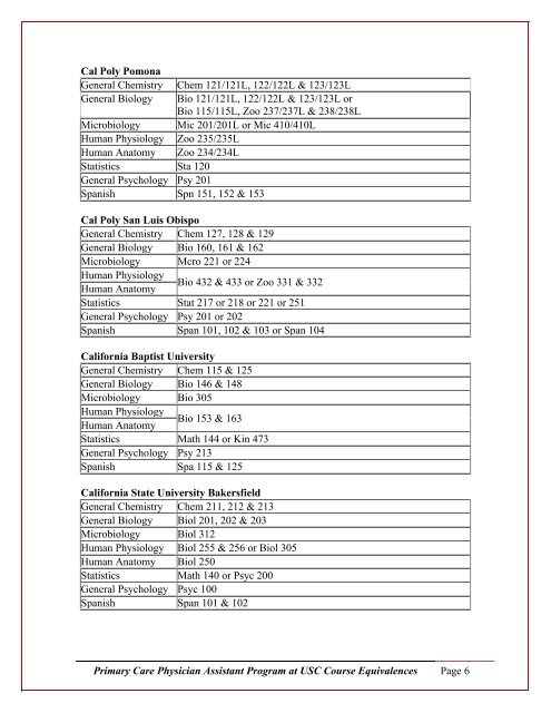 course equivalency listing - University of Southern California