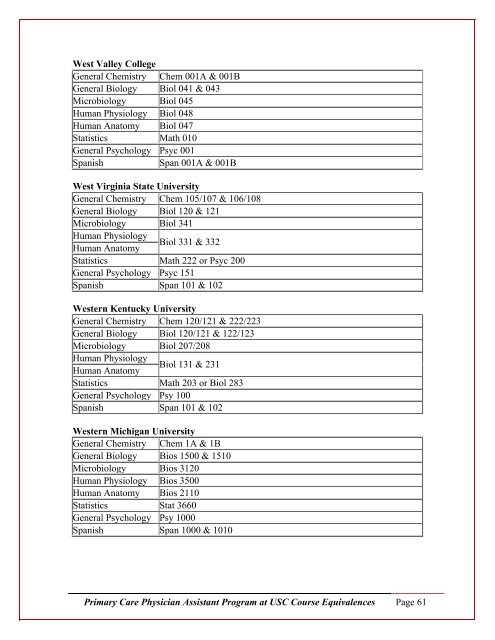 course equivalency listing - University of Southern California