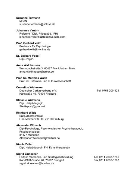 Verzeichnis der Lehrbeauftragten - KH Freiburg