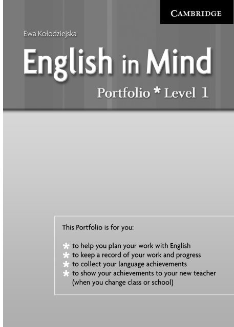 This Portfolio is for you: to help you plan your work with English to ...