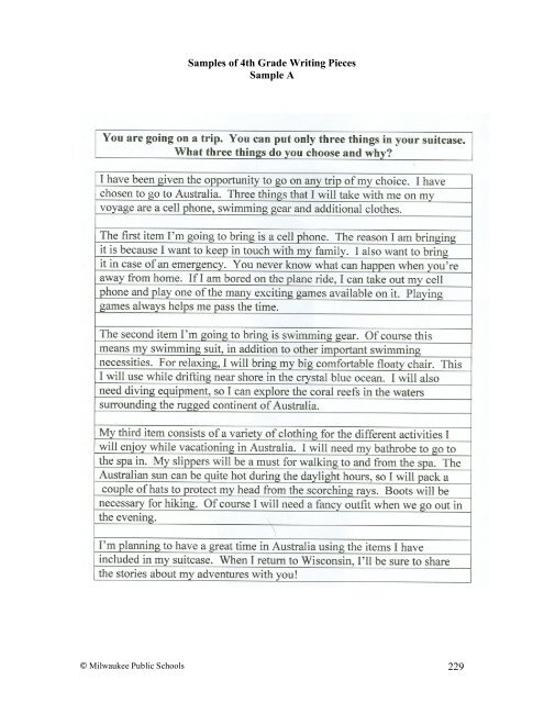 4th grade essay samples pdf