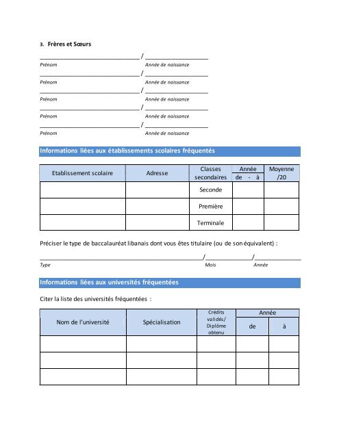 dossier de candidature - UniversitÃ© Antonine