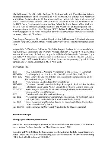 Martin Kronauer, Dr. phil., habil., Professor für ... - IPE Berlin