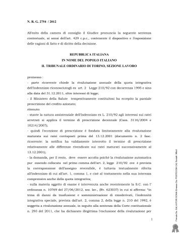 Tribunale di Torino, sez. Lavoro, sentenza del 20 settembre 2012