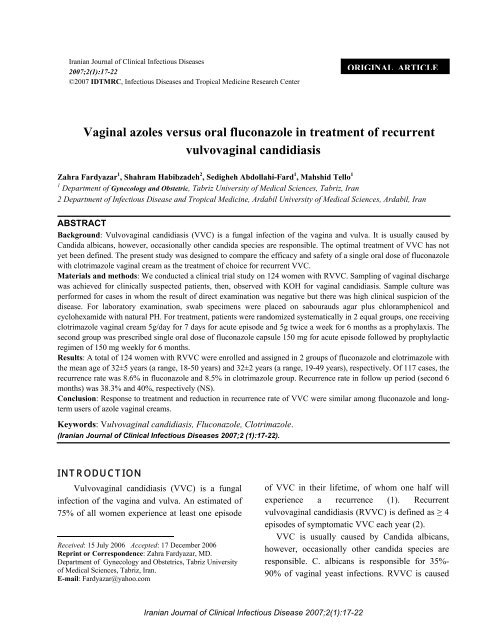 Vaginal azoles versus oral fluconazole in treatment of ... - Journals