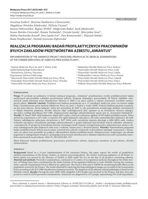 Pełen tekst (PDF) - Instytut Medycyny Pracy im. prof. J. Nofera