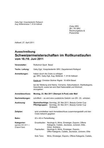 Schweizermeisterschaften im Rollkunstlaufen - SRV Rollkunstlauf