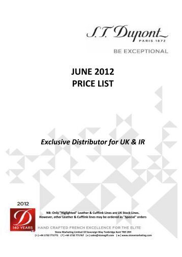 JUNE 2012 PRICE LIST Exclusive Distributor for ... - Stone Marketing