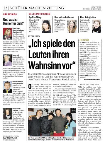 Kleine Zeitung Februar 2010 Interview. SchÃ¼ler machen ... - Alf Poier