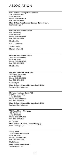 10-11 Membership Directory - Iowa Mortgage Association