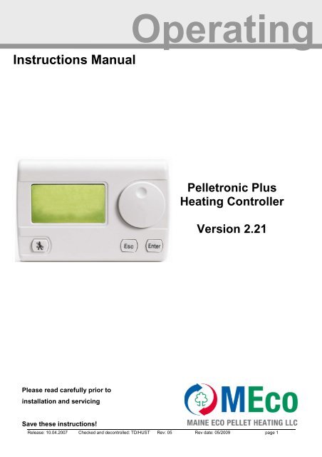 Operating Manual Pelletronic V 2.21 MEco - Maine Energy Systems