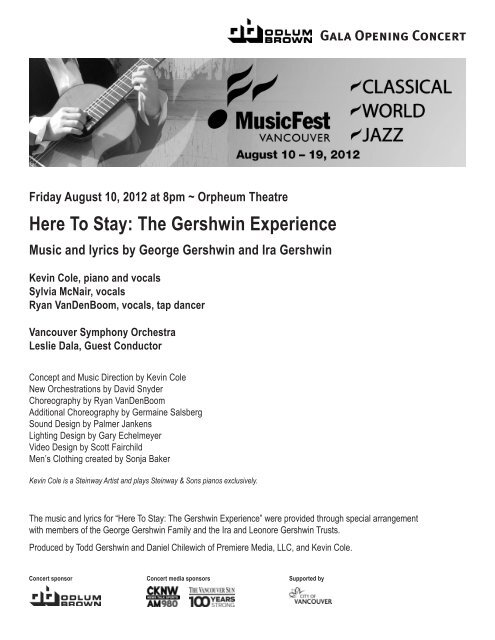 Here To Stay: The Gershwin Experience - MusicFest Vancouver
