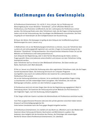 Bestimmungen des Gewinnspiels - PortAventura