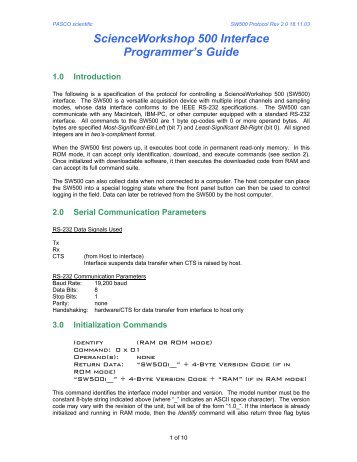 SW500 Serial Protocol.pdf - PASCO Scientific