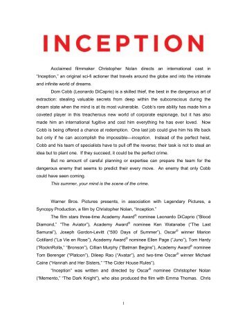 “Inception,” an original sci-fi actioner that travels