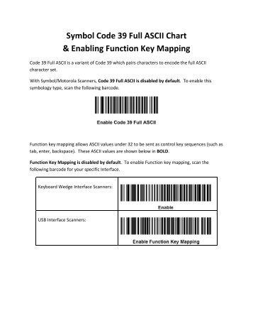 Symbol Code 39 Full ASCII Chart & Enabling Function Key Mapping