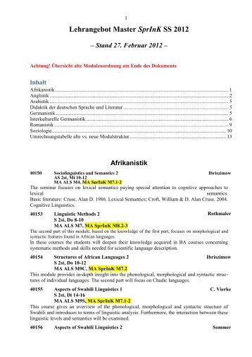 Sommersemester 2012 - Germanistische Linguistik