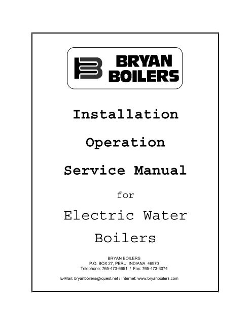 Electric Water Boiler - I/O Manual - Bryan Boilers