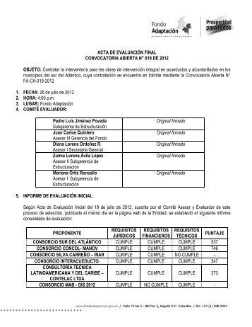 ACTA DE EVALUACIÓN FINAL CONVOCATORIA ABIERTA N° 019 ...