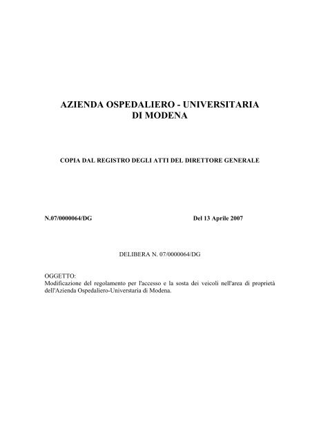 delibera 64-07 regolamento parcheggi - Policlinico di Modena