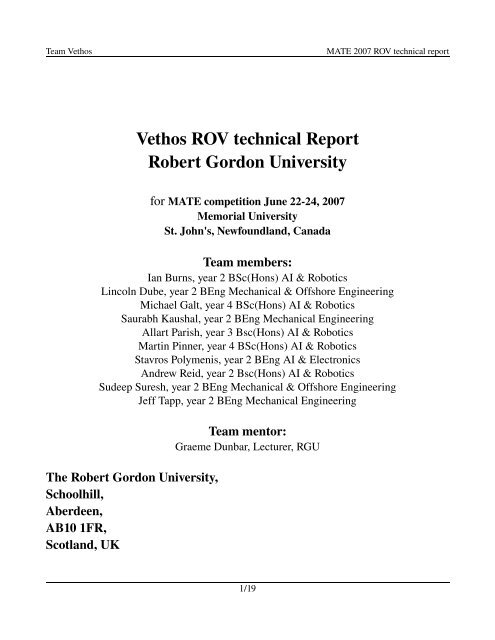 Vethos ROV technical Report Robert Gordon University - the Marine ...