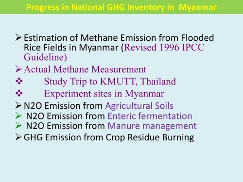 Progress in National GHG Inventory in Myanmar - GIO Greenhouse ...