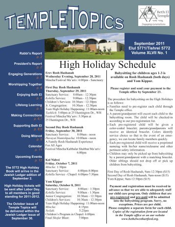 High Holiday Schedule - Beth El Temple