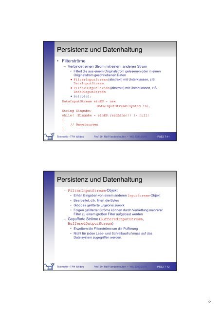 Persistenz Persistenz und Datenhaltung - Telematik TH Wildau