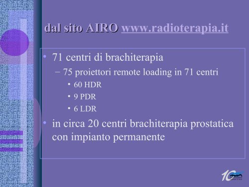 La brachiterapia in Italia - Sacco
