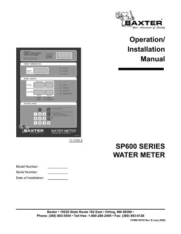 SP600 SERIES WATER METER Operation/ Installation ... - Hobart
