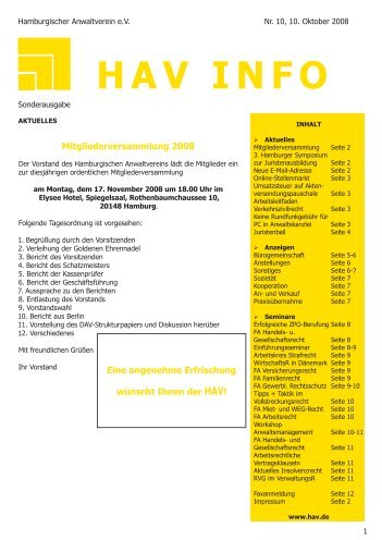 haV Info aktuell Faxanmeldung