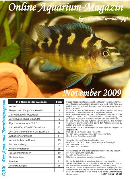 OAM Ausgabe November 2009 - Online Aquarium-Magazin