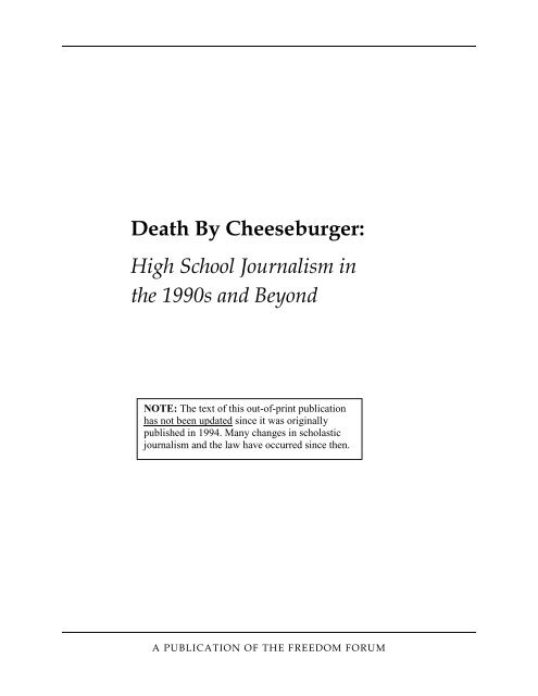 Death By Cheeseburger - firstamendmentcenter.org: Welcome to the ...