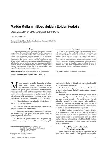 Madde KullanÄ±m BozukluklarÄ± Epidemiyolojisi. K ... - KÃ¼ltegin Ãgel