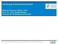 Vorlesung Arbeitswissenschaft - Institut für Arbeitswissenschaft