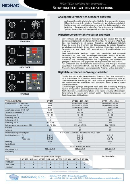 MIG/MAG KompaktschweiÃgerÃ¤te KIT 255 - KÃHTREIBER sro