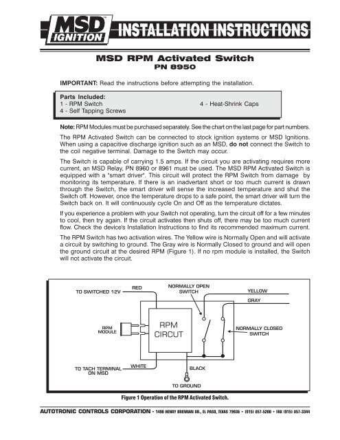 MSD Rpm Activated Switch Kit MSD Rpm Activated Switch Kit