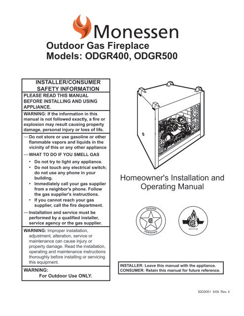 ODGR400, ODGR500 - Unvented Gas Log Heater or Vented ...
