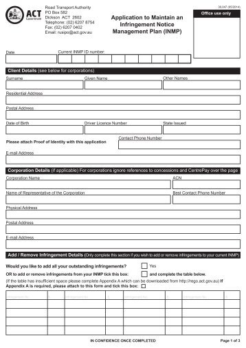 For a non-interactive PDF form version click here. - Rego ACT