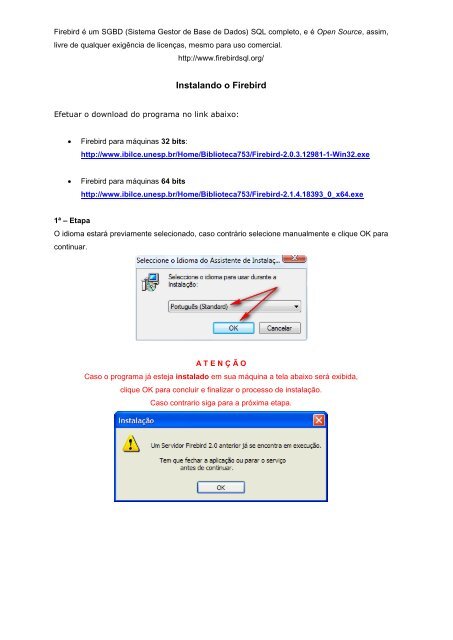 manual de instalaÃ§Ã£o do firebird - Unesp