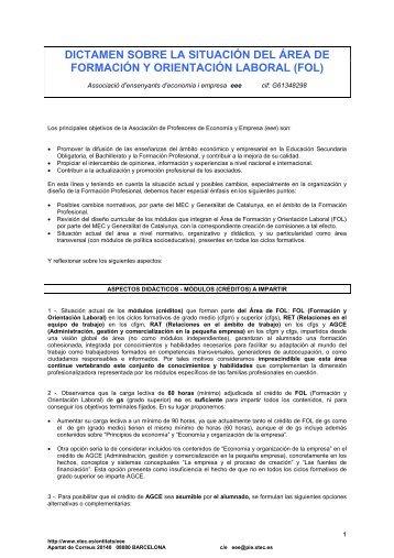 dictamen sobre la situacin del rea de formacin y orientacin laboral (fol)