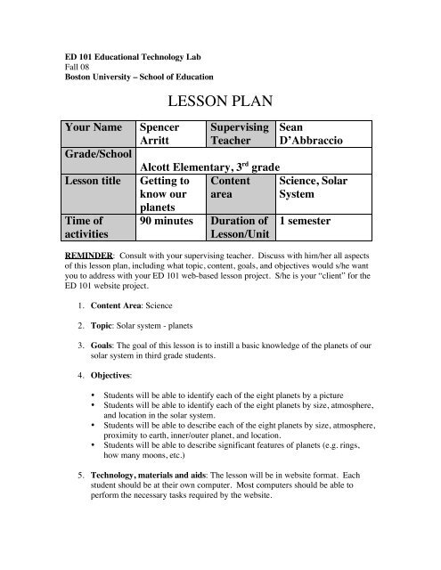 Lesson Plan Ed101 Boston University