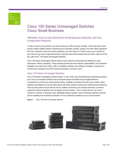 Cisco 100 Series Unmanaged Switches Cisco Small Business - Ipland