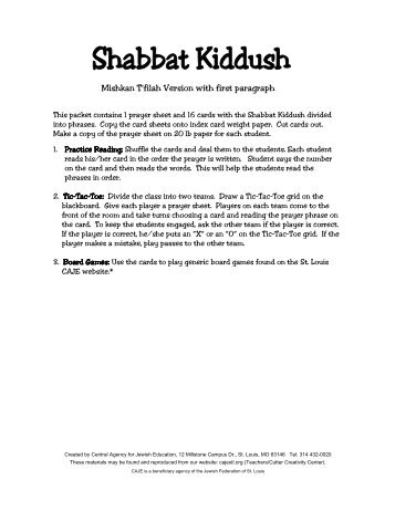 Shabbat Kiddush (Traditional) Prayer sheet & 20 cards pdf.pub