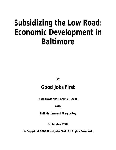 Subsidizing the Low Road: Economic ... - Good Jobs First