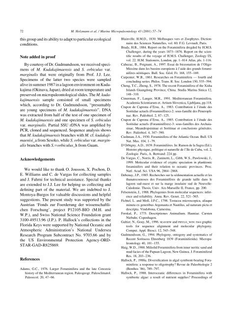 Molecular phylogeny of large miliolid foraminifera - University of ...