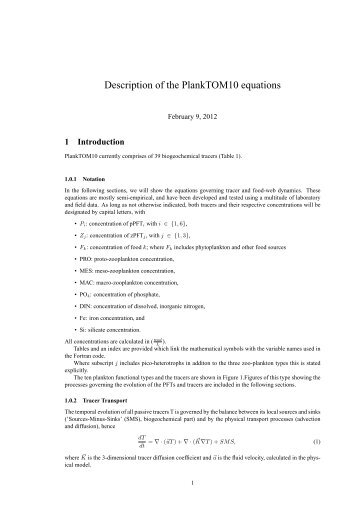 PlankTOM10 user manual, including full description of the equations ...