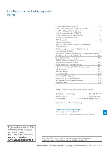 Lichttechnische Betriebsgeräte Inhalt