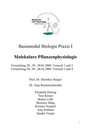 Basismodul Biologie Praxis I Molekulare Pflanzenphysiologie