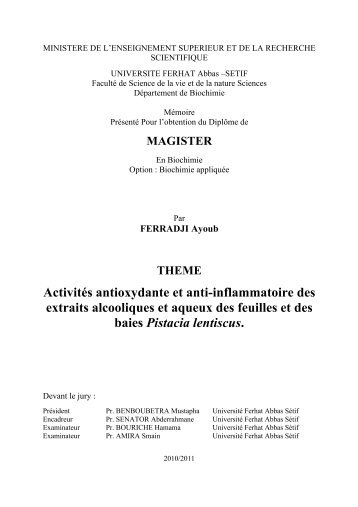 ActivitÃ©s antioxydante et anti-inflammatoire des extraits alcooliques ...